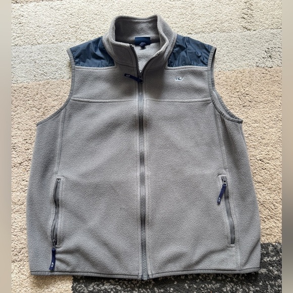Vineyard Vines Gray & Navy Blue Fleece Vest - Large (16) - Picture 1 of 8